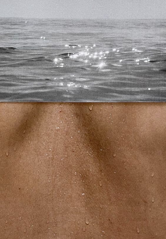 Glittering sea above a sweat-beaded back